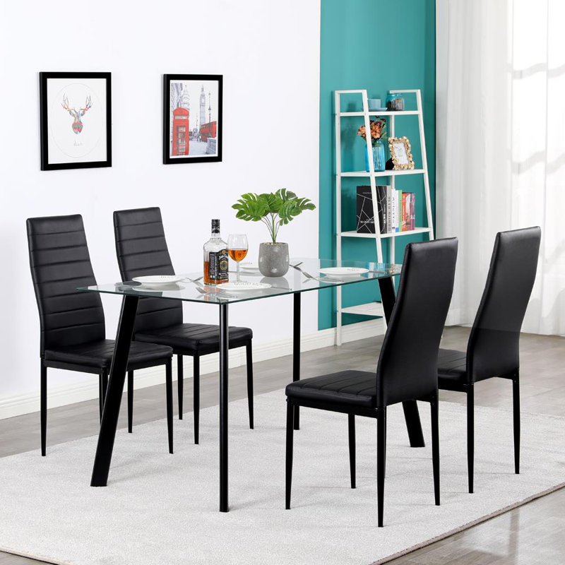 Orren Ellis New Modern 5 Pcs Dining Table Set With 4 Leather Chairs